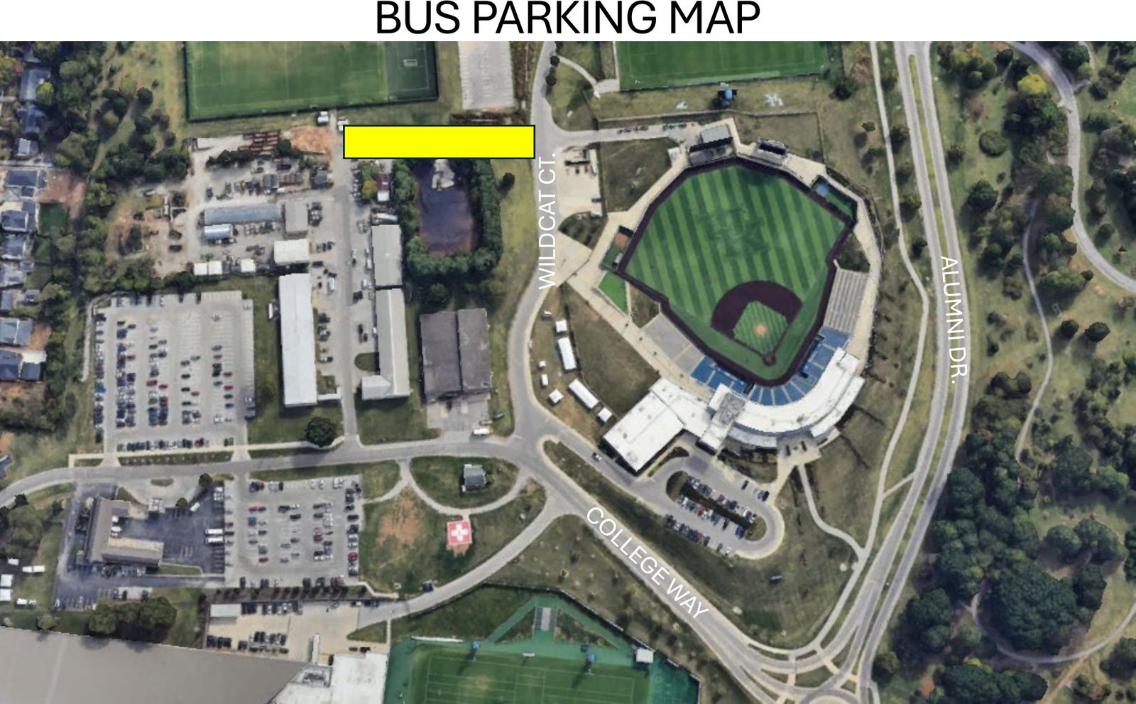Bus parking map — Wildcat Ct at Kroger Field